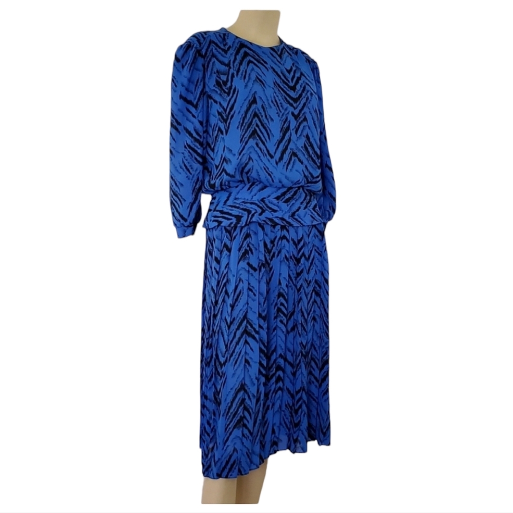 ALEXIS FASHIONS INC. Vintage Blue Pleated Dress Womens size 12 - Picture 1 of 4